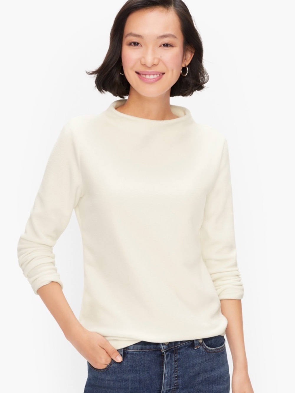 TALBOTS CREAM MICROFLEECE FUNNEL NECK TOP SIZE 2X